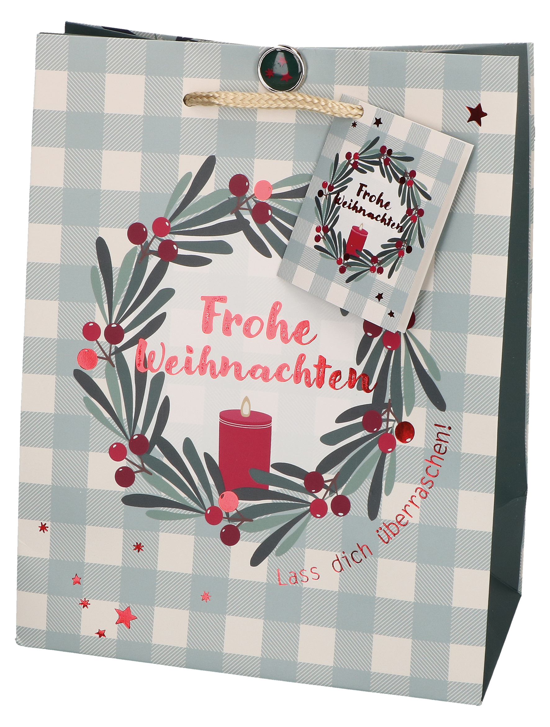 Rückseitencover Butzon & Bercker Überraschungspaket Geschenktüte Frohe Weihnachten 23 x 18 x 10 cm – farbig bedruckt mit Folienprägung, Tragekordel und Stern-Brad Verschluss, liebevoll zusammengestellt