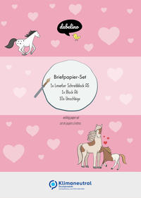 Vorderes Coverbild Liniertes Briefpapier-Set für Kinder: Pferde, Ponys (rosa mit Herzen, Mädchen)