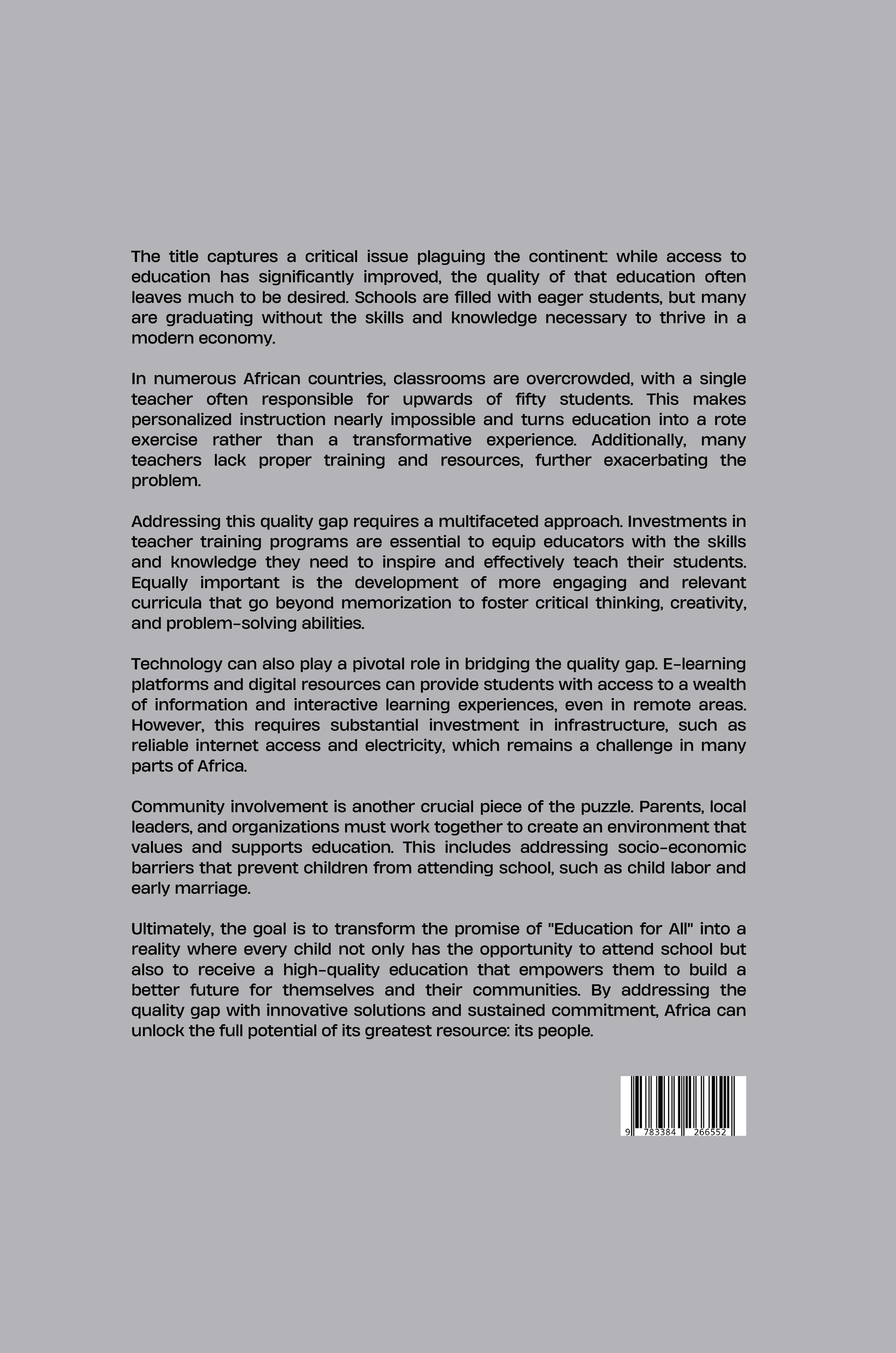 Rückseitencover Education for All, Learning for None: Addressing Africa's Quality Gap