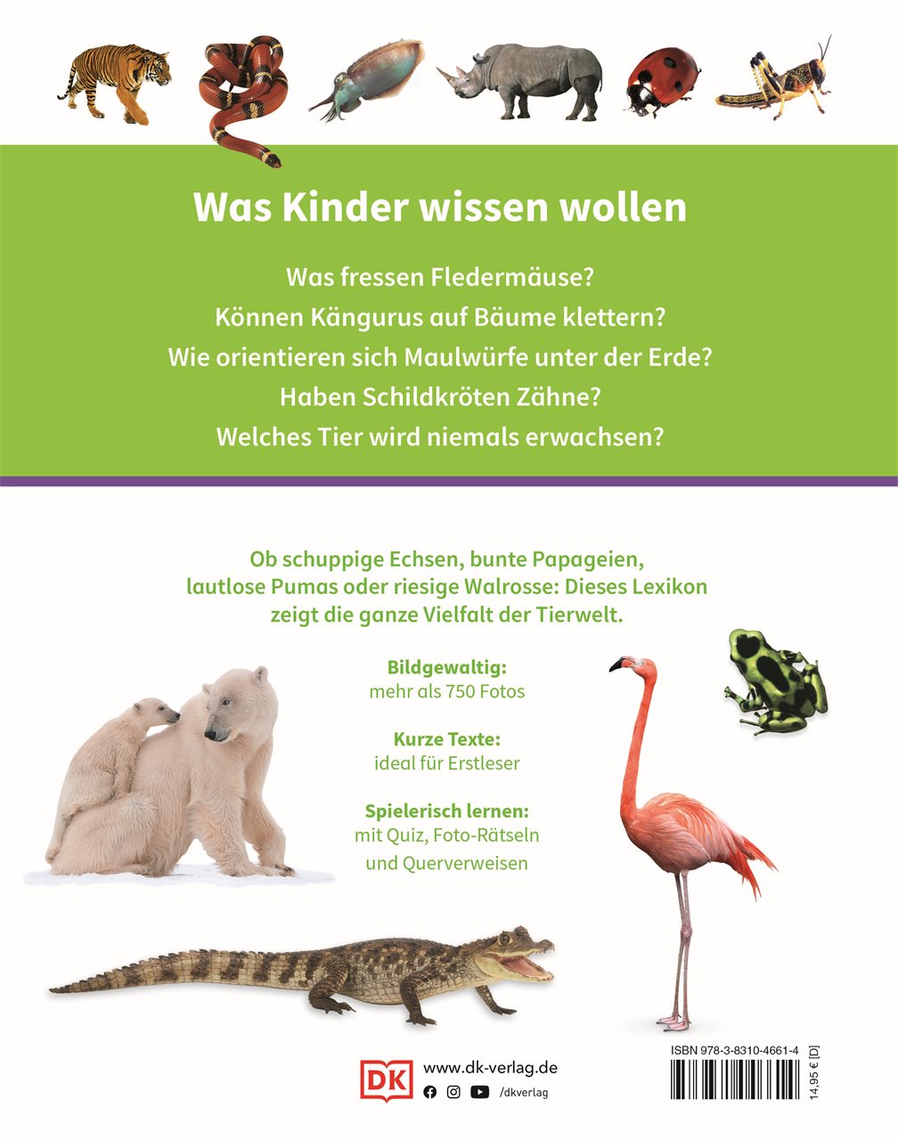 Rückseitencover DK Kinderlexikon. Tiere