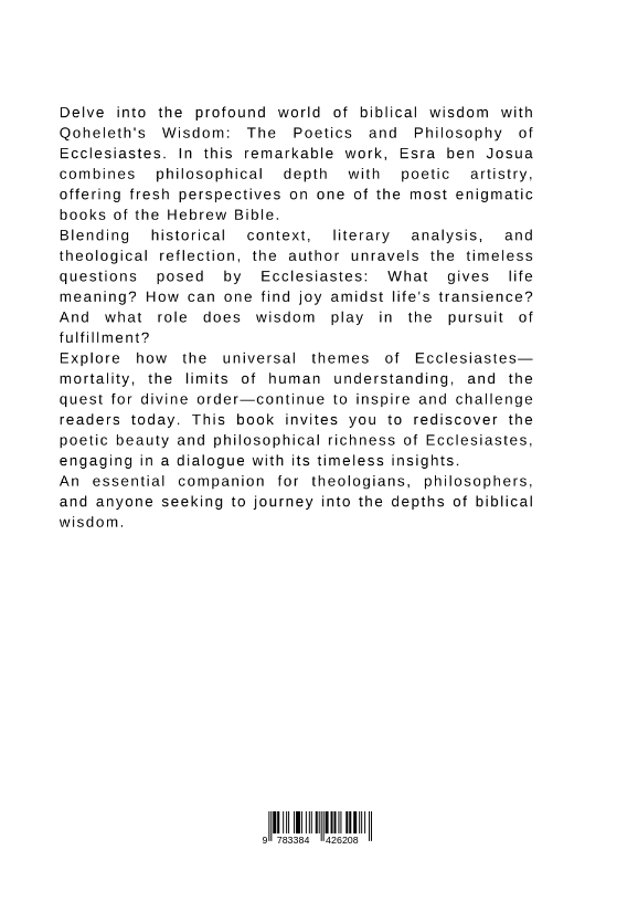 Rückseitencover Qoheleth's Wisdom: The Poetics and Philosophy of Ecclesiastes