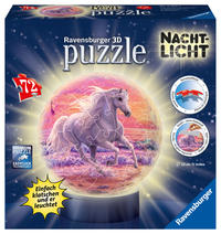 Vorderes Coverbild 3D Puzzle Nachtlicht Pferde am Strand