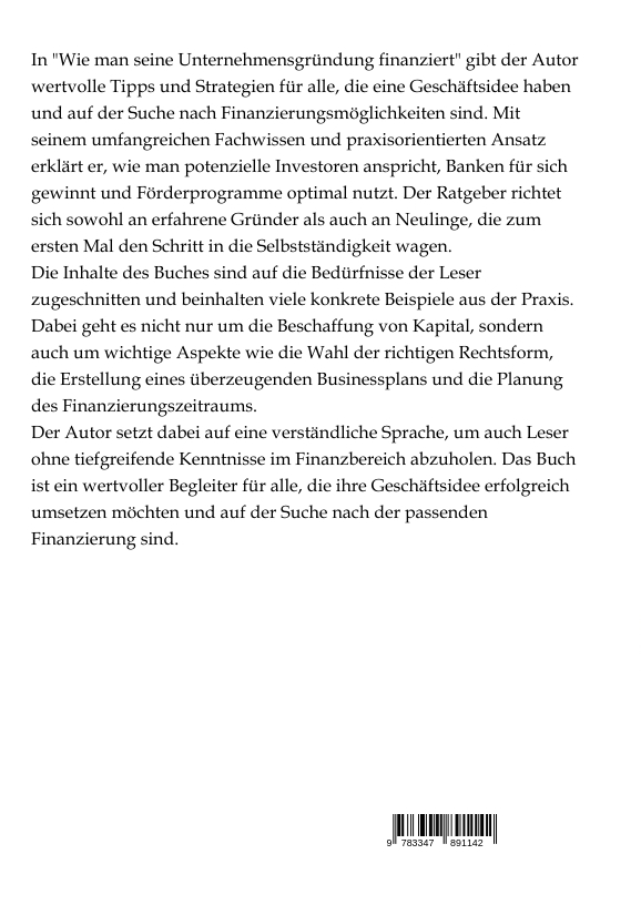 Rückseitencover Wie man seine Unternehmensgründung finanziert