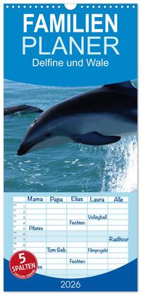 Vorderes Coverbild Familienplaner 2026 - Delfine und Wale mit 5 Spalten (Wandkalender, 21 x 45 cm) CALVENDO