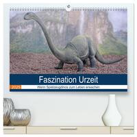 Vorderes Coverbild Faszination Urzeit - wenn Spielzeugdinos zum Leben erwachen (hochwertiger Premium Wandkalender 2025 DIN A2 quer), Kunstdruck in Hochglanz