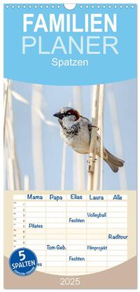 Vorderes Coverbild Familienplaner 2025 - Spatzen mit 5 Spalten (Wandkalender, 21 x 45 cm) CALVENDO