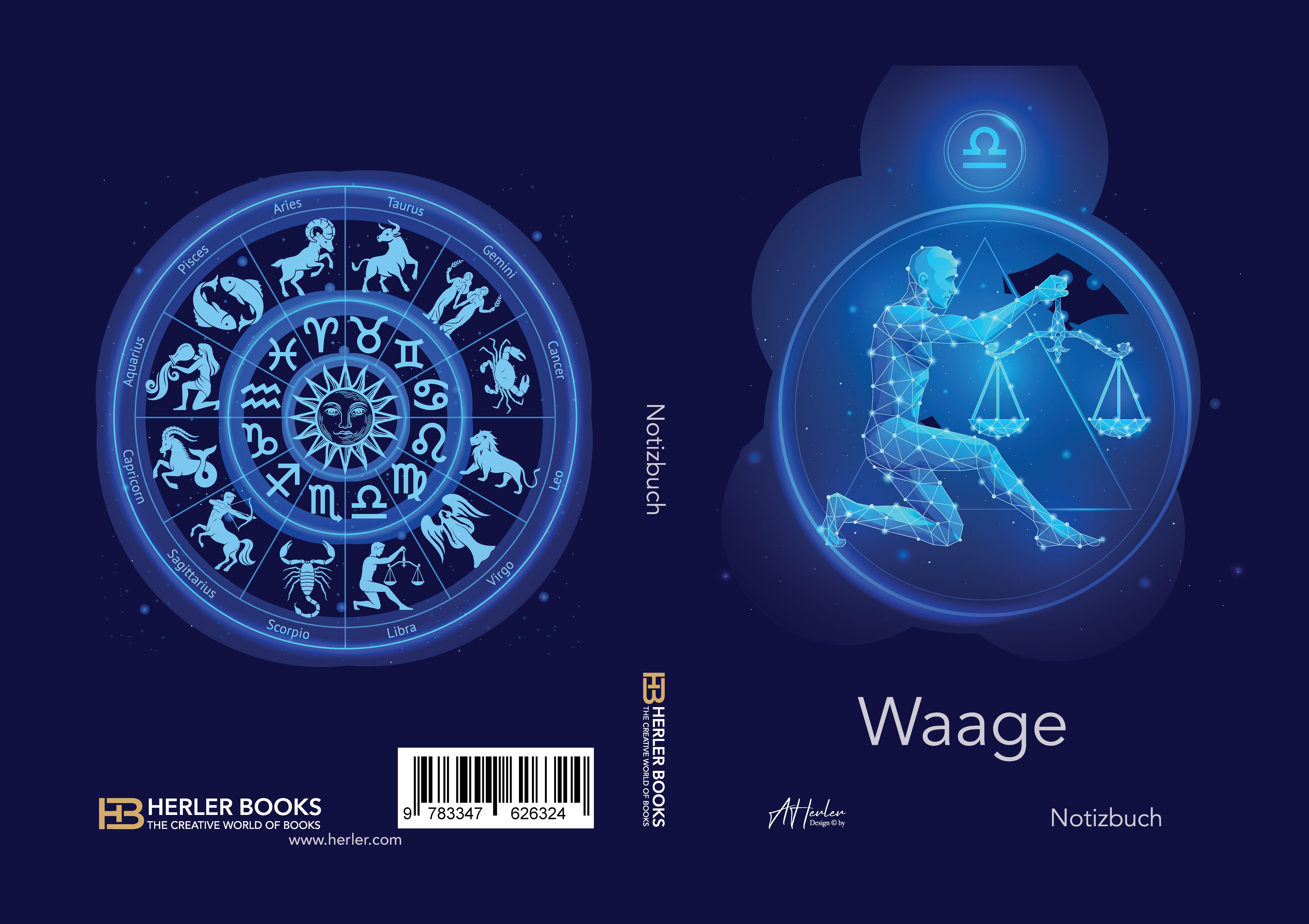 Gesamtes Coverbild Sternzeichen Waage Notizbuch | Designed by Alfred Herler