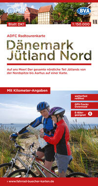Vorderes Coverbild ADFC-Radtourenkarte DK1 Dänemark/Jütland Nord 1:150.000, reiß- und wetterfest, E-Bike geeignet, GPS-Tracks Download, mit Bett+Bike Symbolen, mit Kilometer-Angaben