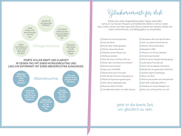 Beispielinhalt (Bild) Glückstagebuch Soft Touch Aquamarin, vegan