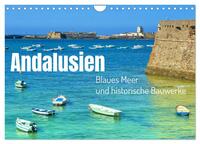 Vorderes Coverbild Andalusien, blaues Meer und historische Bauwerke (Wandkalender 2025 DIN A4 quer), CALVENDO Monatskalender
