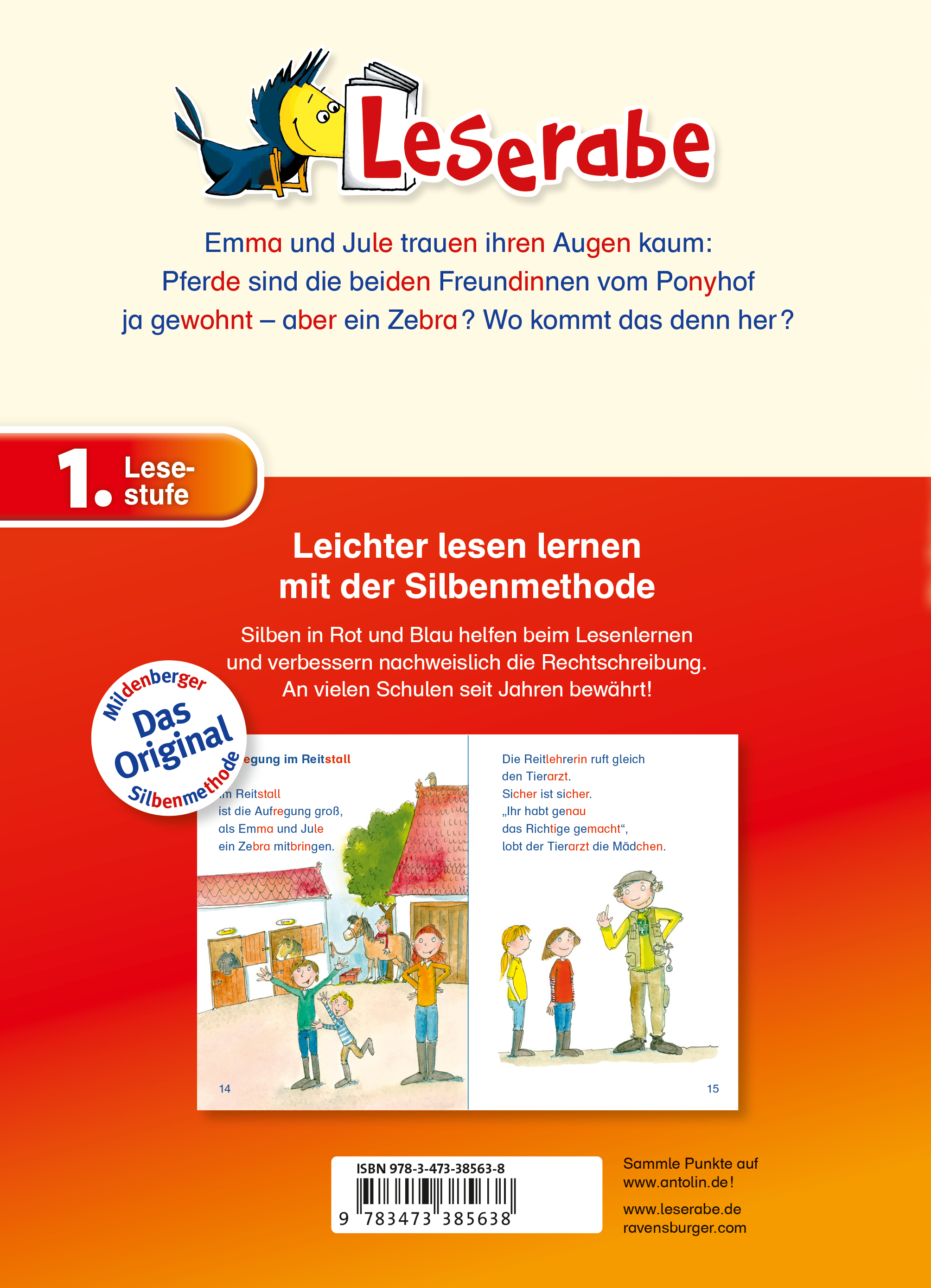 Rückseitencover Leserabe mit Mildenberger Silbenmethode - Ein Zebra auf dem Ponyhof