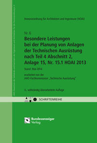 Vorderes Coverbild HOAI - Besondere Leistungen bei der Planung von Anlagen der Technischen Ausrüstung nach Teil 4 Abschnitt 2, Anlage 15, Nr. 15.1 HOAI 2013 Onlineversion