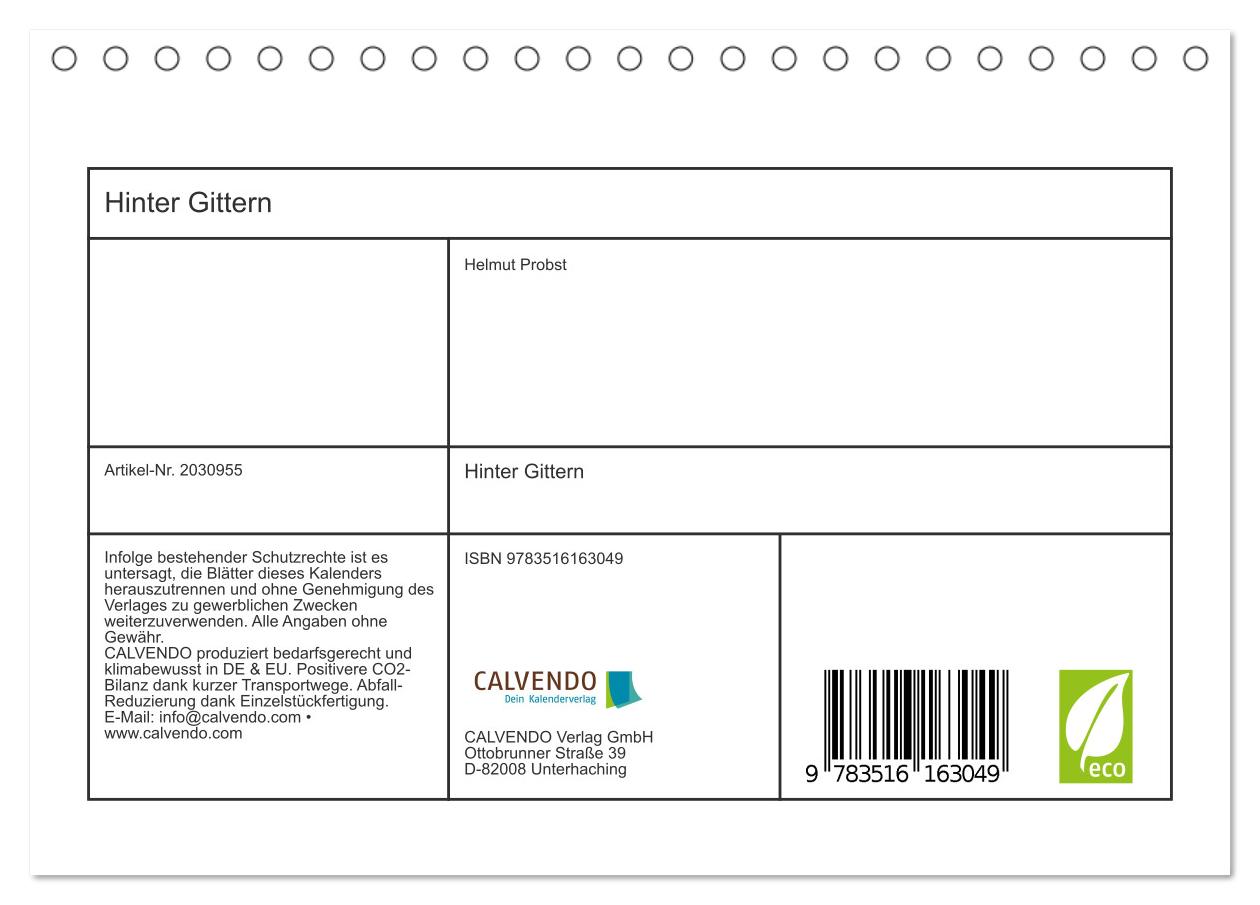 Beispielinhalt (Bild) Hinter Gittern (Tischkalender 2026 DIN A5 quer), CALVENDO Monatskalender