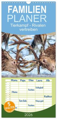 Vorderes Coverbild Familienplaner 2026 - Tierkampf - Rivalen vertreiben mit 5 Spalten (Wandkalender, 21 x 45 cm) CALVENDO