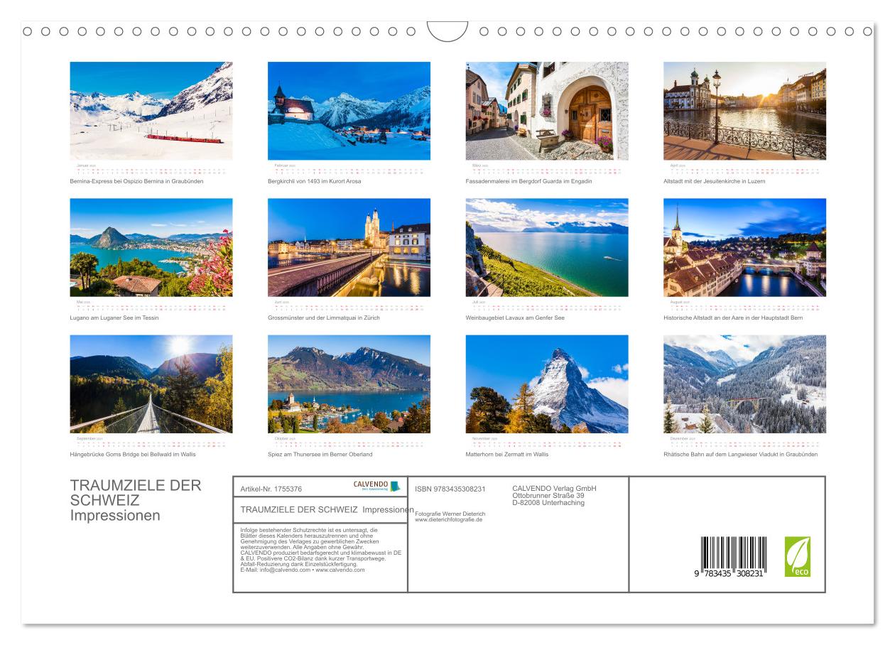 Beispielinhalt (Bild) TRAUMZIELE DER SCHWEIZ Impressionen (Wandkalender 2025 DIN A3 quer), CALVENDO Monatskalender