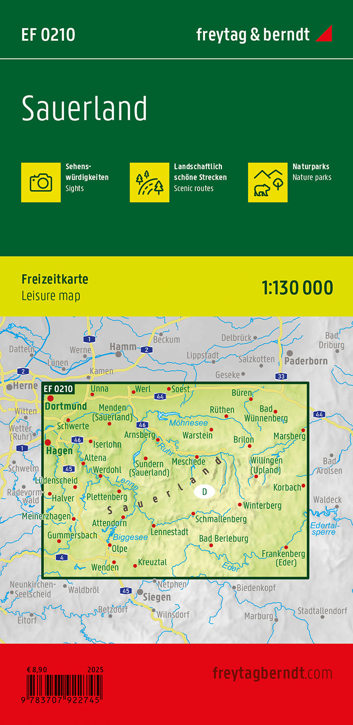 Rückseitencover Sauerland, Freizeitkarte 1:130.000, freytag & berndt