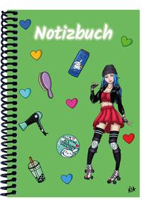 Vorderes Coverbild A 4 Notizbuch Manga Enora, grün, blanko