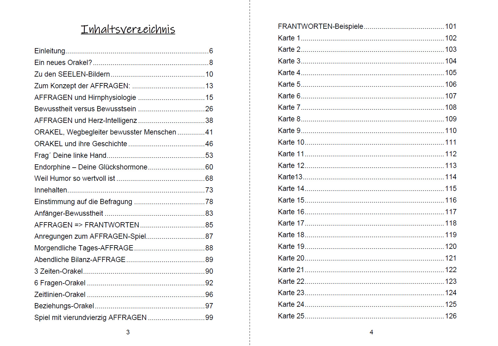 Beispielinhalt (Bild) Das AFFRAGEN ORAKEL Buch