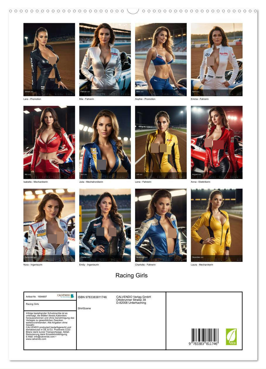 Beispielinhalt (Bild) Racing Girls (hochwertiger Premium Wandkalender 2025 DIN A2 hoch), Kunstdruck in Hochglanz