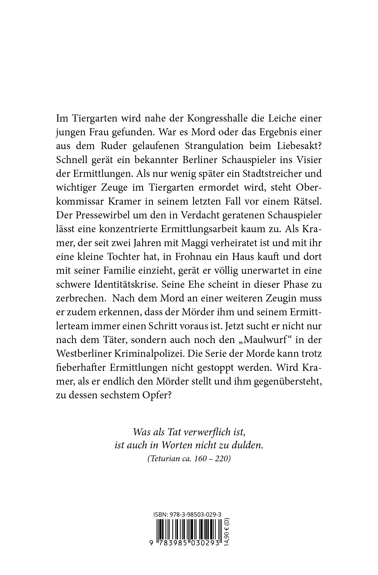 Rückseitencover Die Toten vom Tiergarten