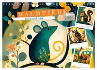 Vorderes Coverbild Waldtiere, bunt und naiv (Wandkalender 2025 DIN A4 quer), CALVENDO Monatskalender