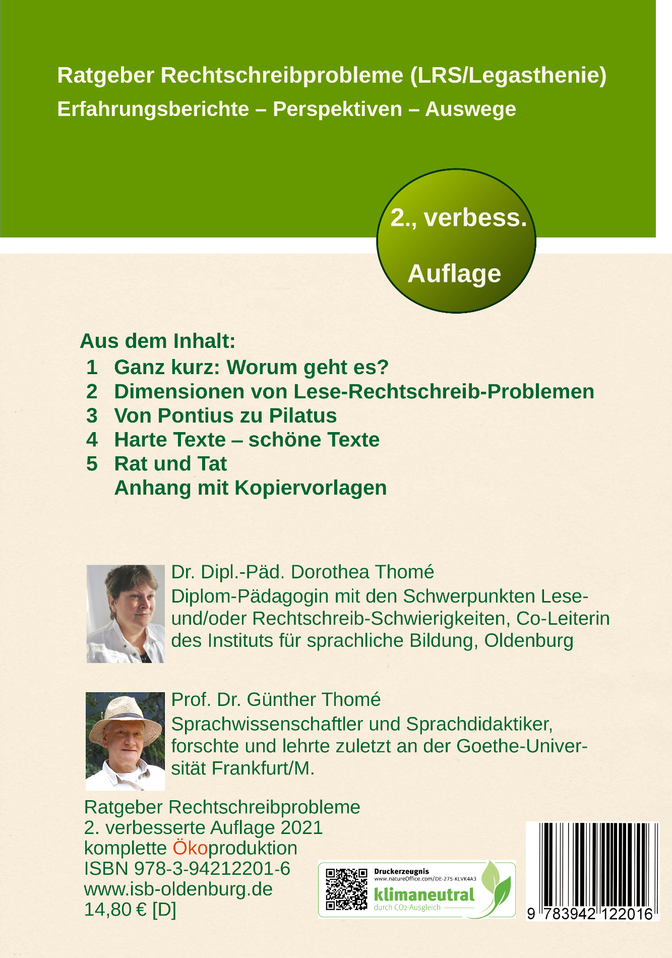 Rückseitencover Ratgeber Rechtschreibprobleme (LRS/Legasthenie)
