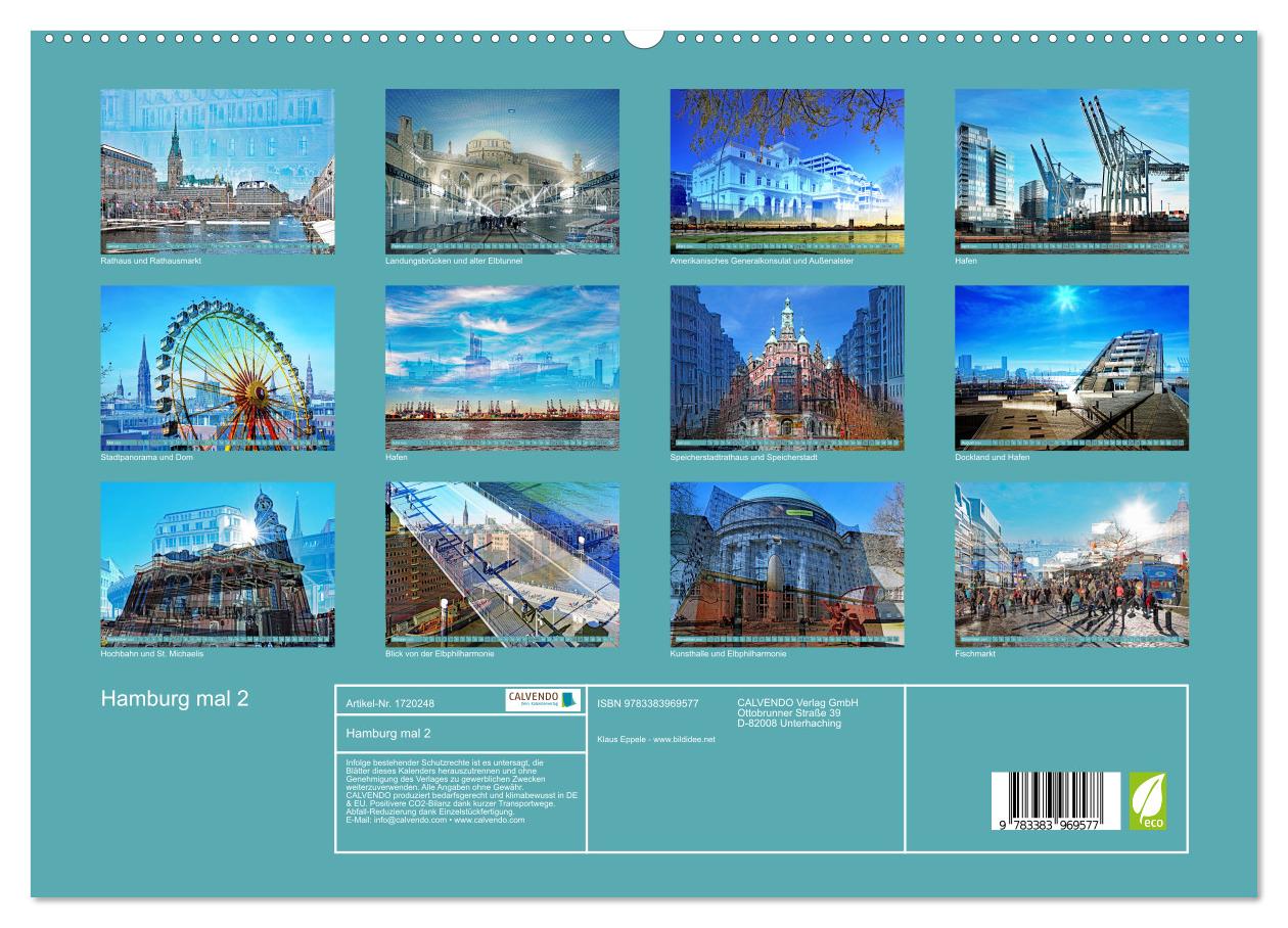 Beispielinhalt (Bild) Hamburg mal 2 (hochwertiger Premium Wandkalender 2025 DIN A2 quer), Kunstdruck in Hochglanz