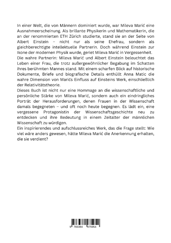 Rückseitencover Die wahre Partnerin: Mileva Maric und Albert Einstein