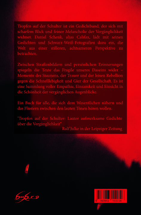 Rückseitencover Tropfen auf der Schulter