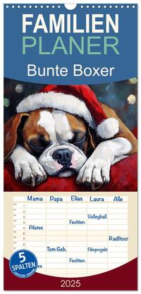 Vorderes Coverbild Familienplaner 2025 - Bunte Boxer mit 5 Spalten (Wandkalender, 21 x 45 cm) CALVENDO