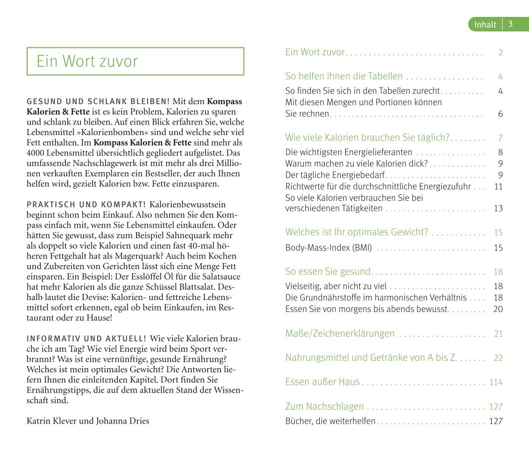 Beispielinhalt (Bild) Klevers Kompass Kalorien & Fette 2021/22