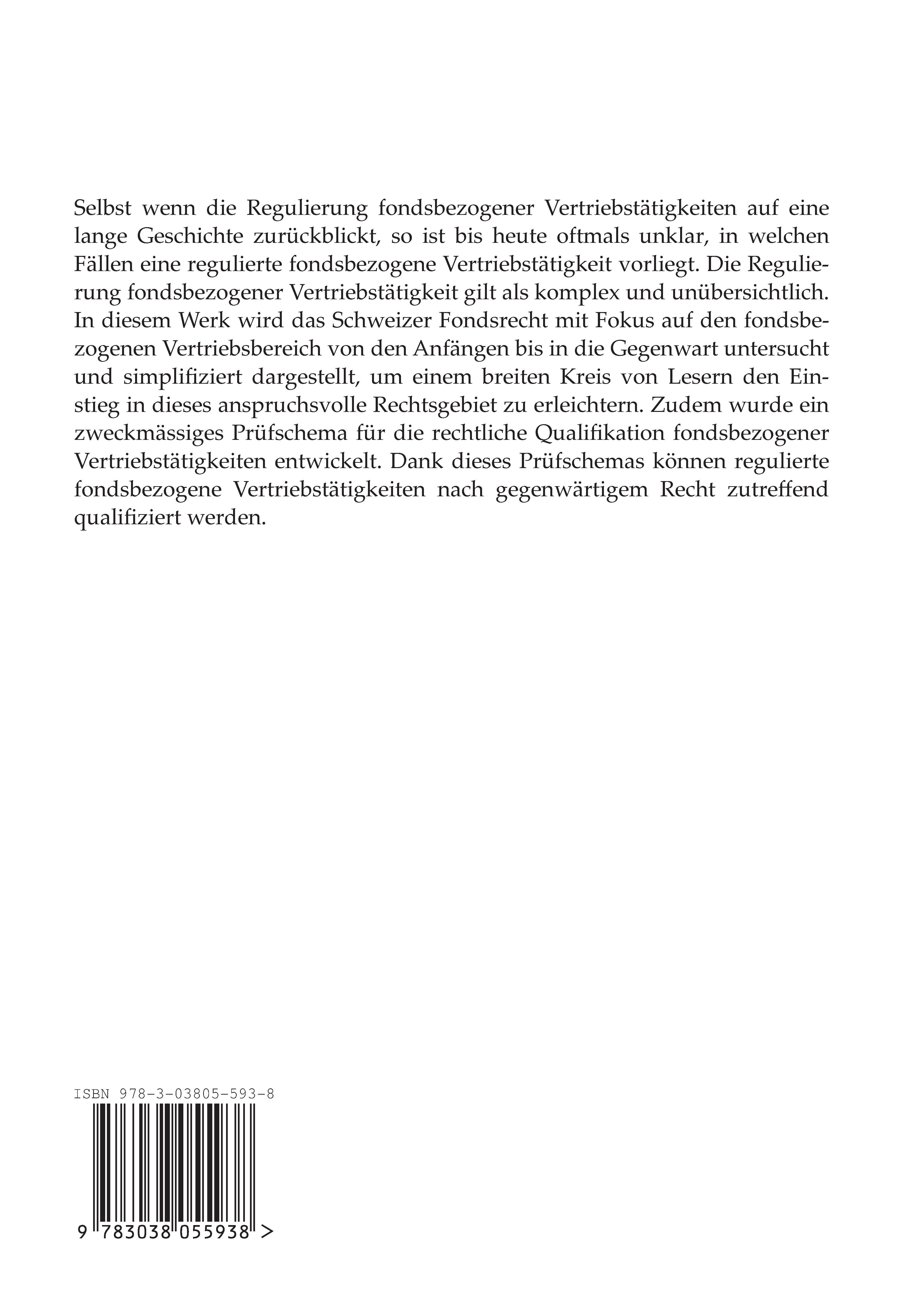 Rückseitencover Regulatorische Aspekte fondsbezogener Vertriebstätigkeiten in der Schweiz - Vom Anlagefondsgesetz zur heutigen Regulierung