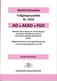 Vorderes Coverbild ABGABENORDNUNG & FGO Dürckheim-Markierhinweise/Fußgängerpunkte für das Steuerberaterexamen: Dürckheim'sche Markierhinweise