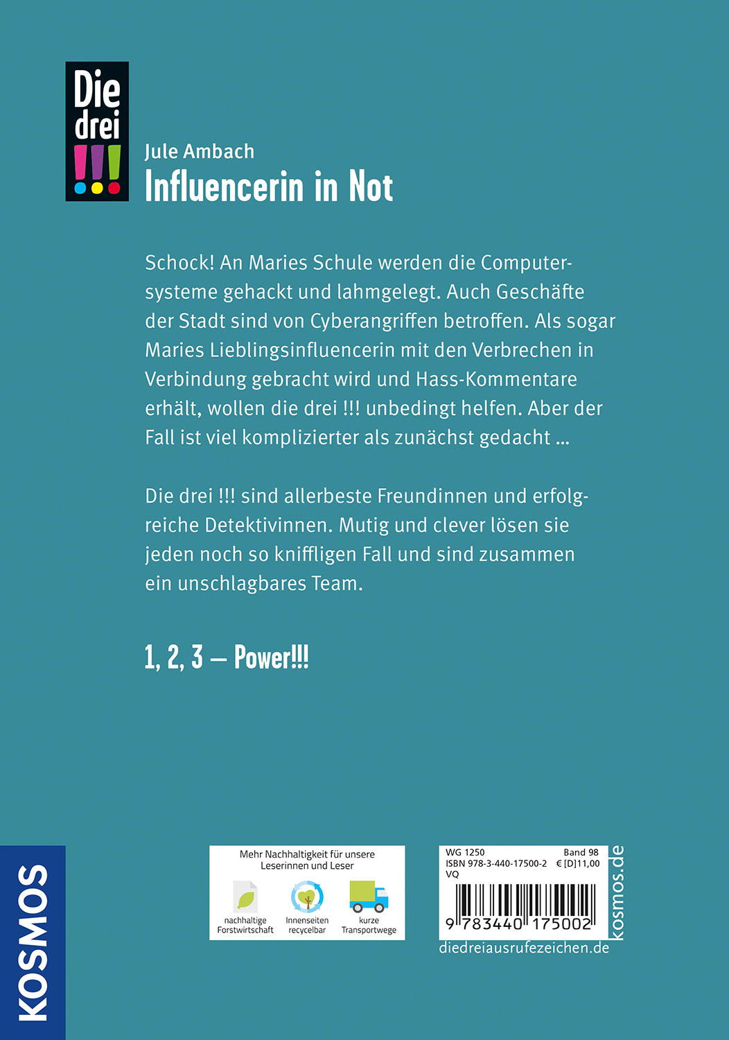 Rückseitencover Die drei !!!, 98, Influencerin in Not