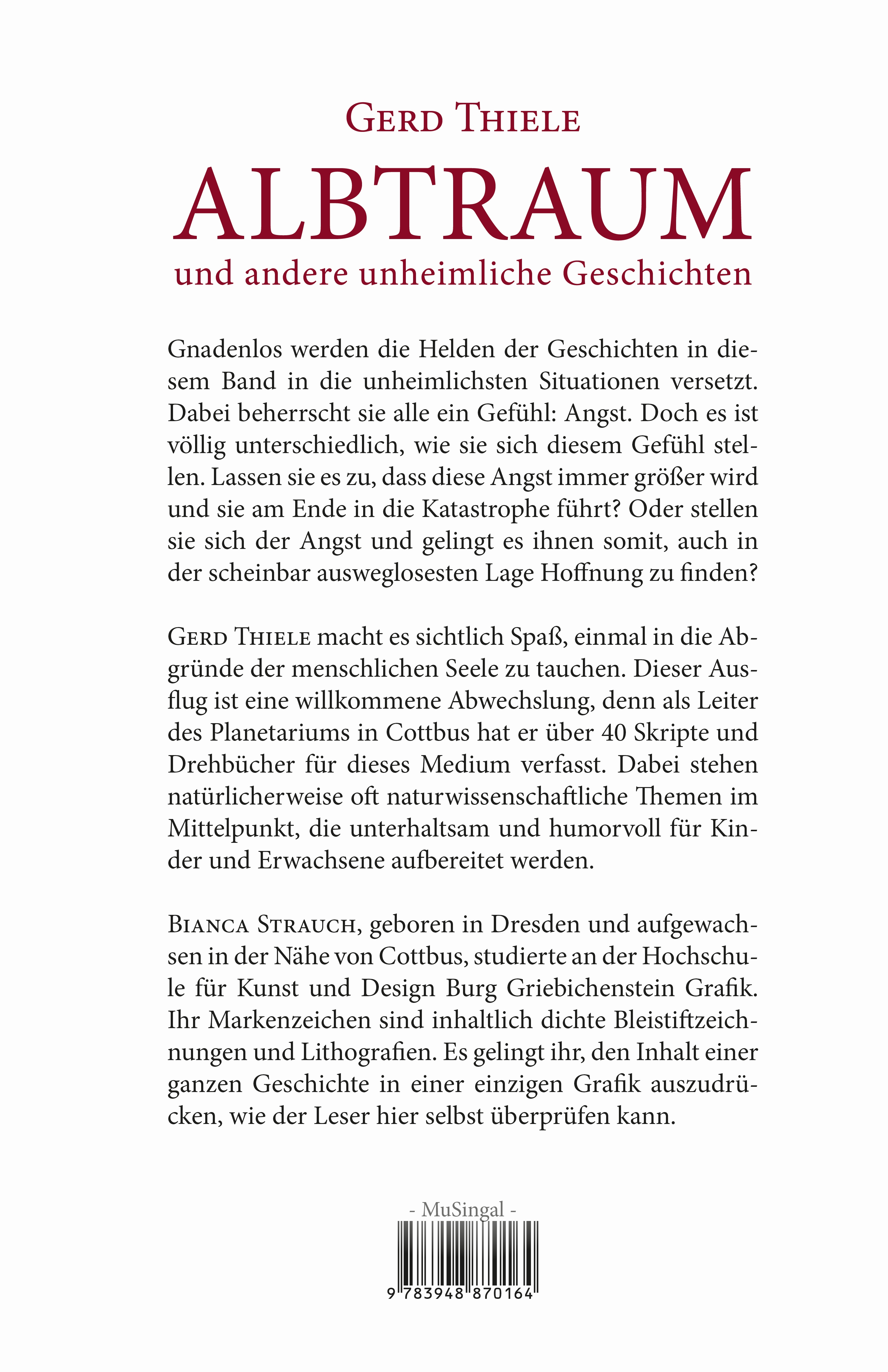 Rückseitencover Albtraum und andere unheimliche Geschichten