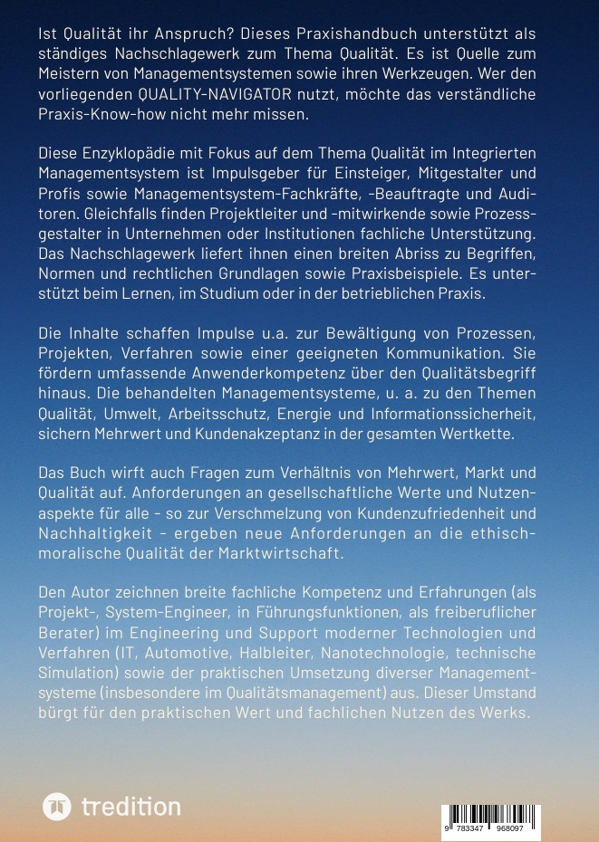 Rückseitencover QUALITY-NAVIGATOR - Integriertes Management