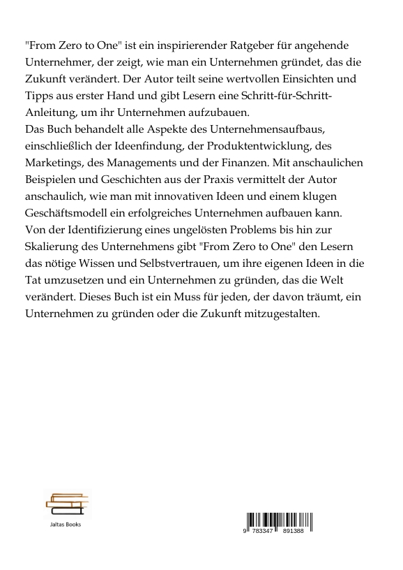 Rückseitencover From Zero to One - Wie man ein Unternehmen gründet, das die Zukunft verändert