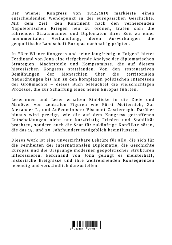 Rückseitencover Der Wiener Kongress und seine langfristigen Folgen