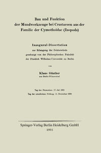 Vorderes Coverbild Bau und Funktion der Mundwerkzeuge bei Crustaceen aus der Familie der Cymothoïdae (Isopoda)