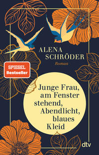 Vorderes Coverbild Junge Frau, am Fenster stehend, Abendlicht, blaues Kleid