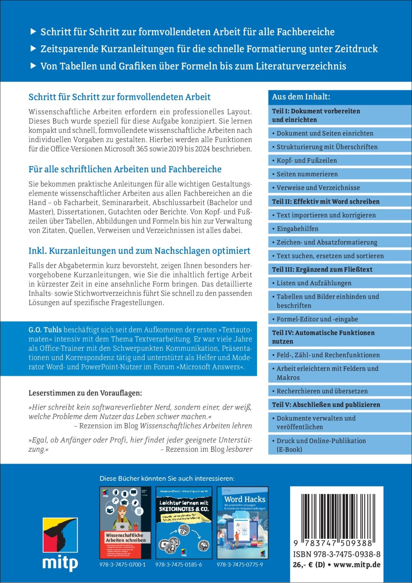 Rückseitencover Wissenschaftliche Arbeiten schreiben mit Microsoft Word 365, 2024, 2021, 2019