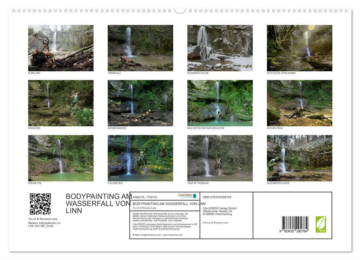 Beispielinhalt (Bild) BODYPAINTING AM WASSERFALL VON LINN (hochwertiger Premium Wandkalender 2025 DIN A2 quer), Kunstdruck in Hochglanz