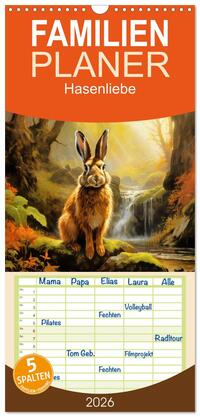 Vorderes Coverbild Familienplaner 2026 - Hasenliebe mit 5 Spalten (Wandkalender, 21 x 45 cm) CALVENDO