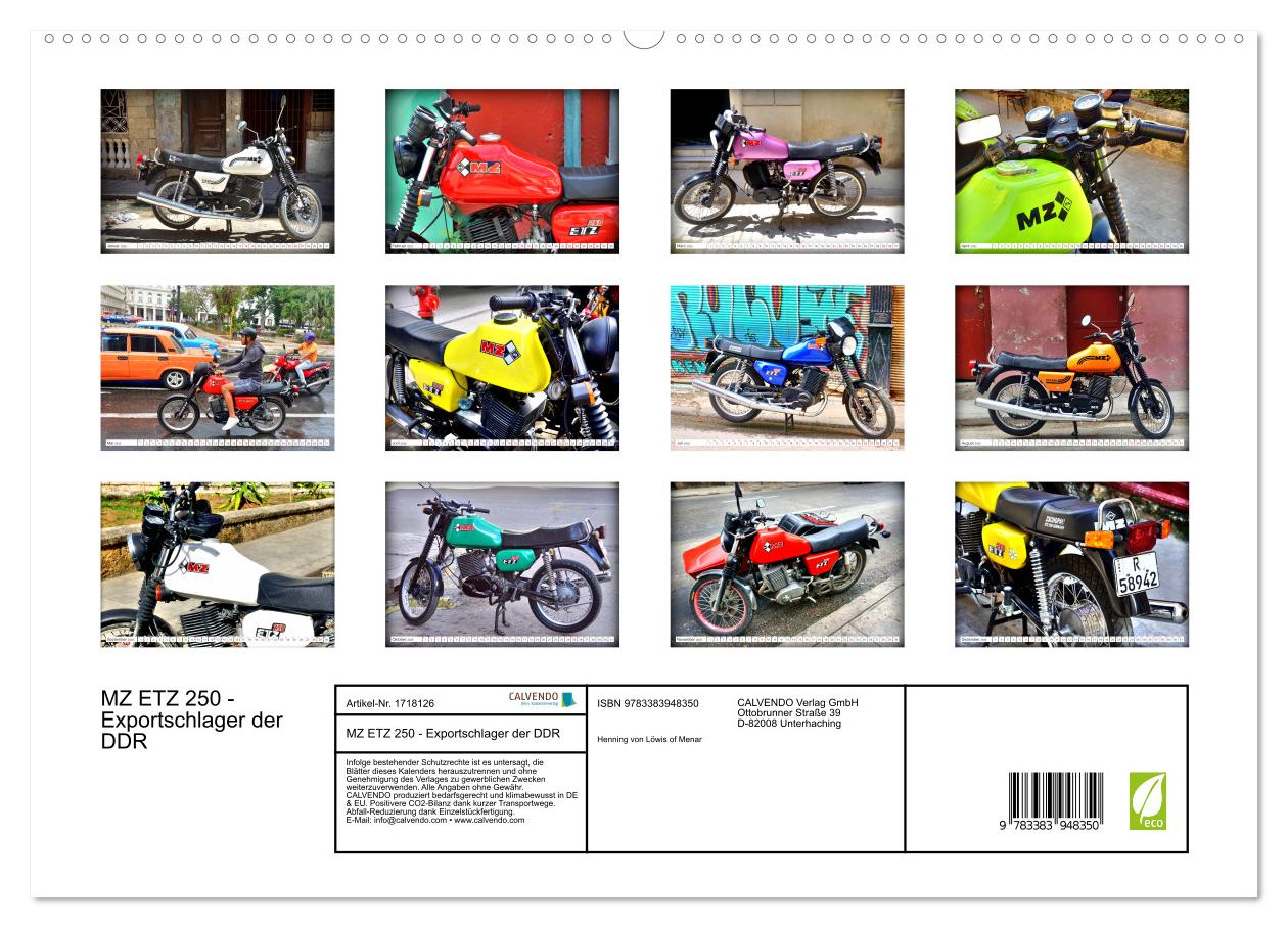 Beispielinhalt (Bild) MZ ETZ 250 - Exportschlager der DDR (hochwertiger Premium Wandkalender 2025 DIN A2 quer), Kunstdruck in Hochglanz