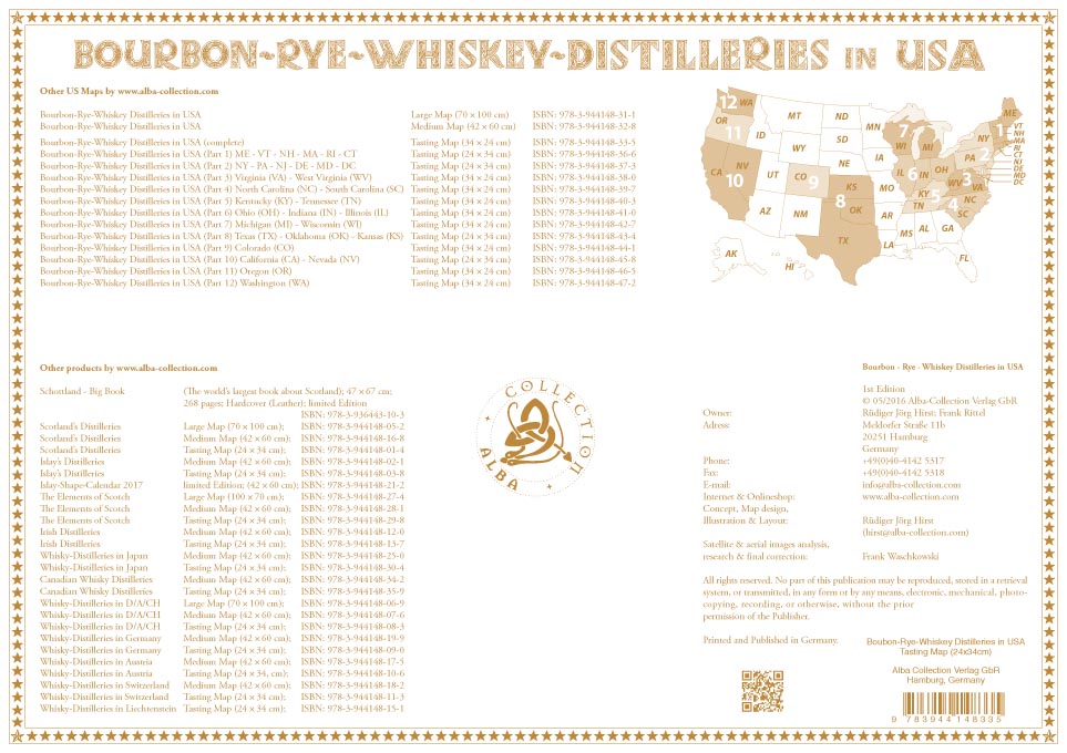 Rückseitencover Whiskey Distilleries USA - Tasting Map 34x24cm