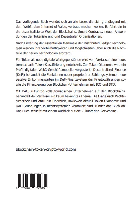 Rückseitencover Tokenisierung und DAO auf Blockchains