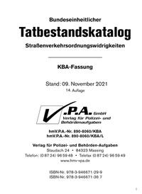 Vorderes Coverbild 15. Ergänzung zum Bundeseinheitlichen Tatbestandskatalog, KBA-Langfassung, Stand 01 September 2023