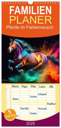 Vorderes Coverbild Familienplaner 2025 - Pferde im Farbenrausch mit 5 Spalten (Wandkalender, 21 x 45 cm) CALVENDO