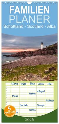 Vorderes Coverbild Familienplaner 2026 - Schottland - Scotland - Alba mit 5 Spalten (Wandkalender, 21 x 45 cm) CALVENDO