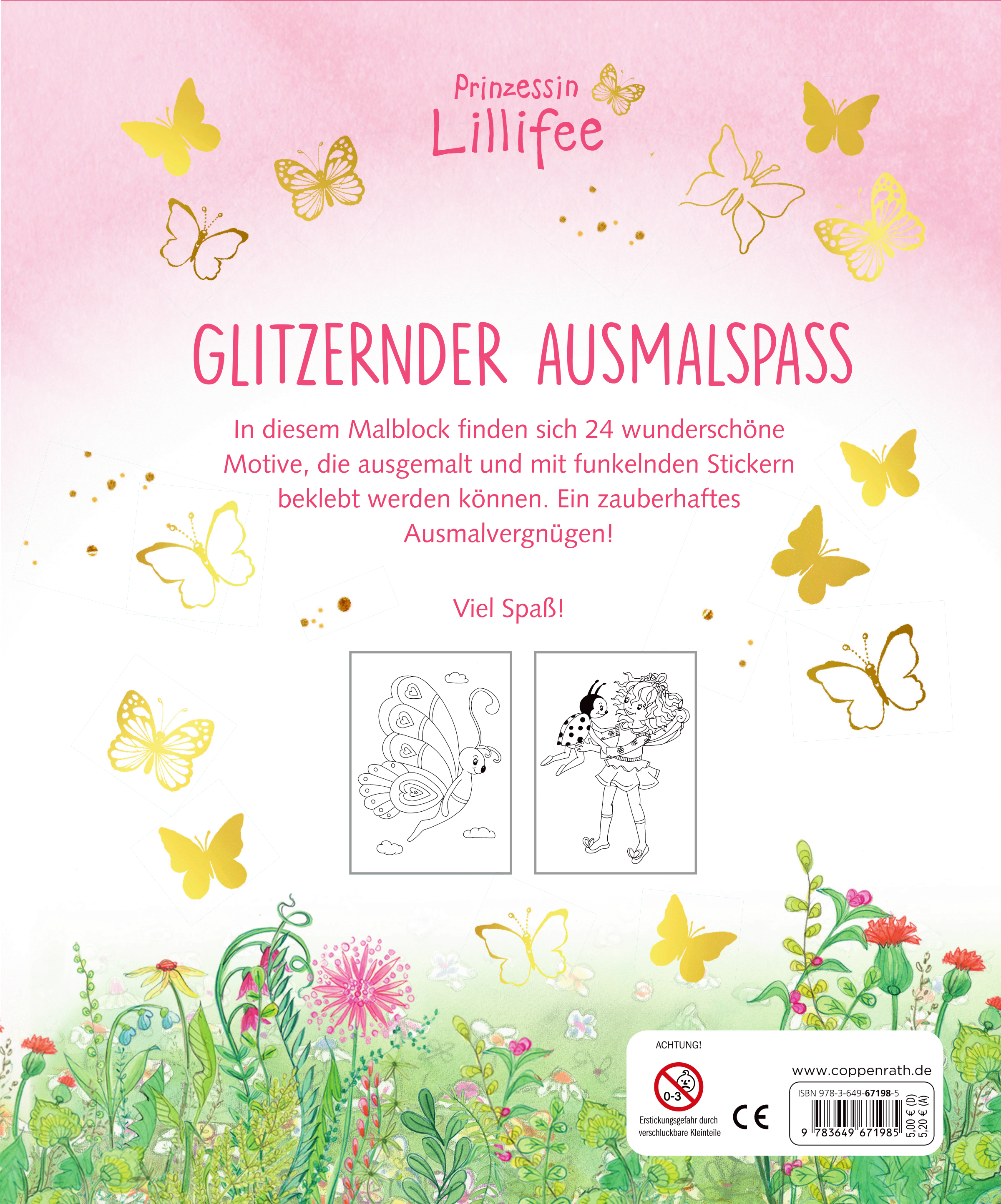 Rückseitencover Malblock mit Glitzerstickern (Prinzessin Lillifee)
